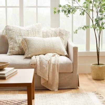 Textural Woven Throw Pillow With Trims Cream - Threshold™ Designed With Studio McGee 3 Textural Woven Throw Pillow With Trims Cream - Threshold™ Designed With Studio McGee