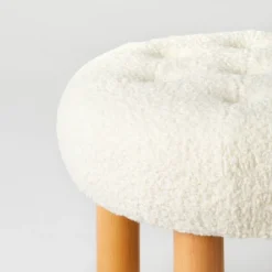 Kessler Round Tufted Faux Shearling Ottoman With Wood Legs Cream - Threshold™ Designed With Studio McGee -Threshold Designed W/Studio Mcgee GUEST 3b1d6757 dc2a 4c3b aa94 b7ae3aa27955