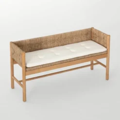 Elden Wood Bench With Woven Back And Loose Cushion Seat - Threshold™ Designed With Studio McGee -Threshold Designed W/Studio Mcgee GUEST 512a58d0 258b 4cd4 8401 add11f70e81d