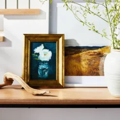 Threshold Designed W/Studio Mcgee 33 11" X 14" Floral Arrangement Framed Wall Canvas Gold/Navy - Threshold™ Designed With Studio McGee