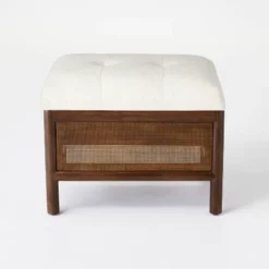 Woodspring Cane Base Ottoman Dark Walnut/Cream - Threshold™ Designed With Studio McGee -Threshold Designed W/Studio Mcgee GUEST 560810e0 5e18 4812 aa7e aeefd12f9c85