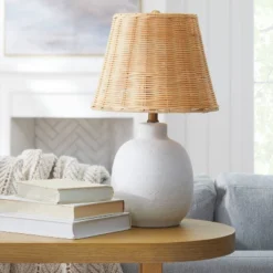 Ceramic Table Lamp With Rattan Shade White - Threshold™ Designed With Studio McGee