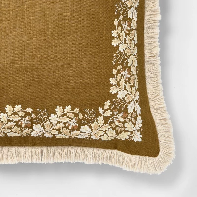 20"x20" Oak Printed Throw Pillow With Fringe Olive - Threshold™ Designed With Studio McGee 3 20"x20" Oak Printed Throw Pillow With Fringe Olive - Threshold™ Designed With Studio McGee