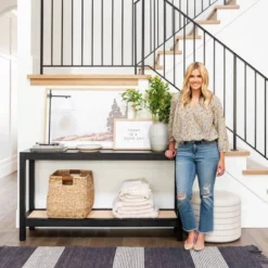 Console Table With Woven Rattan Shelf Black - Threshold™ Designed With Studio McGee -Threshold Designed W/Studio Mcgee GUEST 8850858f 6d86 4502 8112 f583beb8eb20